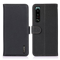 Leather Case Stands Flip Cover Holder B01H for Sony Xperia 5 III Black