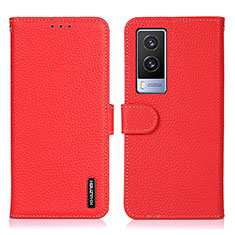 Leather Case Stands Flip Cover Holder B01H for Vivo V21e 5G Red