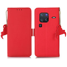 Leather Case Stands Flip Cover Holder B01H for Vivo X80 Pro 5G Red