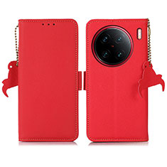 Leather Case Stands Flip Cover Holder B01H for Vivo X90 Pro 5G Red