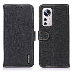 Leather Case Stands Flip Cover Holder B01H for Xiaomi Mi 12S 5G Black