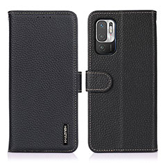 Leather Case Stands Flip Cover Holder B01H for Xiaomi Redmi Note 10 5G Black