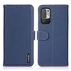 Leather Case Stands Flip Cover Holder B01H for Xiaomi Redmi Note 10 5G Blue