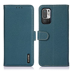 Leather Case Stands Flip Cover Holder B01H for Xiaomi Redmi Note 10 5G Green
