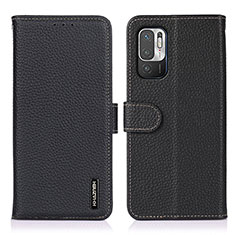 Leather Case Stands Flip Cover Holder B01H for Xiaomi Redmi Note 10T 5G Black
