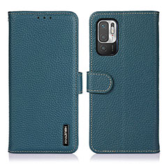 Leather Case Stands Flip Cover Holder B01H for Xiaomi Redmi Note 10T 5G Green