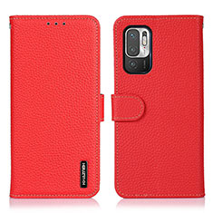 Leather Case Stands Flip Cover Holder B01H for Xiaomi Redmi Note 10T 5G Red