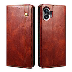 Leather Case Stands Flip Cover Holder B01S for Nothing Phone 1 Brown