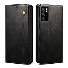 Leather Case Stands Flip Cover Holder B01S for Oppo Reno6 Pro 5G India Black