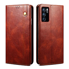 Leather Case Stands Flip Cover Holder B01S for Oppo Reno6 Pro 5G India Brown