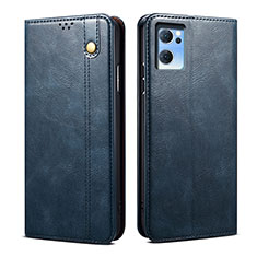 Leather Case Stands Flip Cover Holder B01S for Oppo Reno7 5G Blue