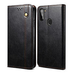 Leather Case Stands Flip Cover Holder B01S for Samsung Galaxy A11 Black