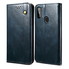 Leather Case Stands Flip Cover Holder B01S for Samsung Galaxy M11 Blue