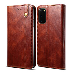 Leather Case Stands Flip Cover Holder B01S for Samsung Galaxy S20 FE 4G Brown