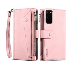 Leather Case Stands Flip Cover Holder B01S for Samsung Galaxy S20 Rose Gold