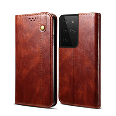 Leather Case Stands Flip Cover Holder B01S for Samsung Galaxy S21 Ultra 5G Brown