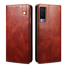 Leather Case Stands Flip Cover Holder B01S for Vivo V21e 5G Brown