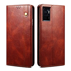 Leather Case Stands Flip Cover Holder B01S for Vivo V23e 5G Brown
