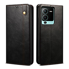 Leather Case Stands Flip Cover Holder B01S for Vivo V25 Pro 5G Black