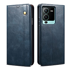 Leather Case Stands Flip Cover Holder B01S for Vivo V25 Pro 5G Blue