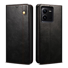 Leather Case Stands Flip Cover Holder B01S for Vivo V25e Black