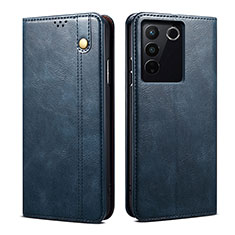 Leather Case Stands Flip Cover Holder B01S for Vivo V27 5G Blue