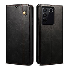 Leather Case Stands Flip Cover Holder B01S for Vivo V27 Pro 5G Black