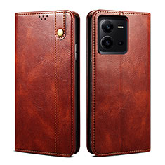 Leather Case Stands Flip Cover Holder B01S for Vivo X80 Lite 5G Brown