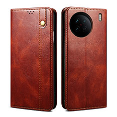 Leather Case Stands Flip Cover Holder B01S for Vivo X90 5G Brown
