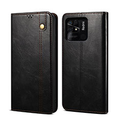 Leather Case Stands Flip Cover Holder B01S for Xiaomi Redmi 10 India Black