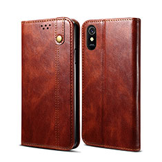 Leather Case Stands Flip Cover Holder B01S for Xiaomi Redmi 9AT Brown