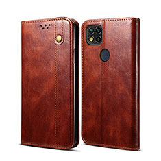 Leather Case Stands Flip Cover Holder B01S for Xiaomi Redmi 9C Brown
