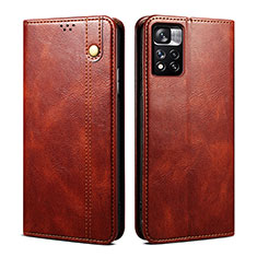 Leather Case Stands Flip Cover Holder B01S for Xiaomi Redmi Note 11 Pro+ Plus 5G Brown