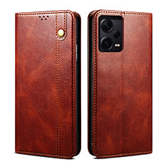 Leather Case Stands Flip Cover Holder B01S for Xiaomi Redmi Note 12 Pro 5G Brown