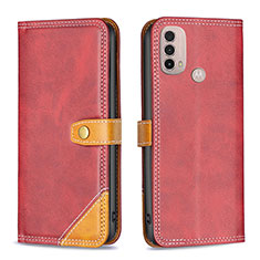 Leather Case Stands Flip Cover Holder B02F for Motorola Moto E20 Red