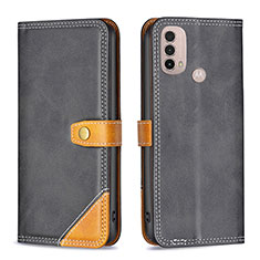 Leather Case Stands Flip Cover Holder B02F for Motorola Moto E30 Black