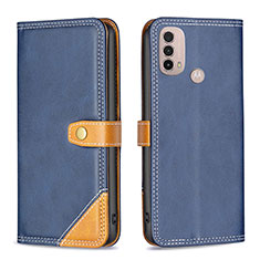 Leather Case Stands Flip Cover Holder B02F for Motorola Moto E30 Blue