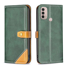 Leather Case Stands Flip Cover Holder B02F for Motorola Moto E30 Green
