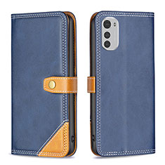 Leather Case Stands Flip Cover Holder B02F for Motorola Moto E32 Blue