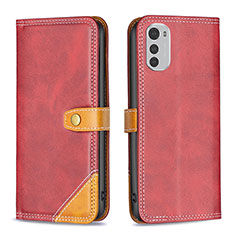 Leather Case Stands Flip Cover Holder B02F for Motorola Moto E32 Red