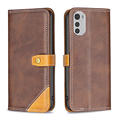 Leather Case Stands Flip Cover Holder B02F for Motorola Moto E32s Brown