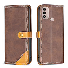 Leather Case Stands Flip Cover Holder B02F for Motorola Moto E40 Brown