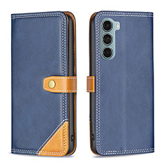 Leather Case Stands Flip Cover Holder B02F for Motorola Moto Edge S30 5G Blue