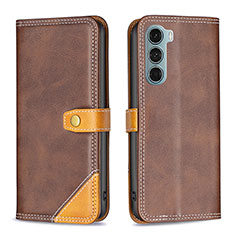 Leather Case Stands Flip Cover Holder B02F for Motorola Moto Edge S30 5G Brown