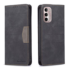 Leather Case Stands Flip Cover Holder B02F for Motorola Moto G Stylus (2022) 4G Black
