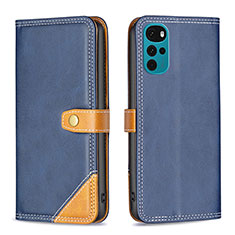 Leather Case Stands Flip Cover Holder B02F for Motorola Moto G22 Blue