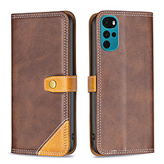 Leather Case Stands Flip Cover Holder B02F for Motorola Moto G22 Brown