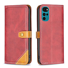 Leather Case Stands Flip Cover Holder B02F for Motorola Moto G22 Red