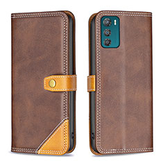 Leather Case Stands Flip Cover Holder B02F for Motorola Moto G42 Brown