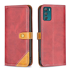 Leather Case Stands Flip Cover Holder B02F for Motorola Moto G42 Red
